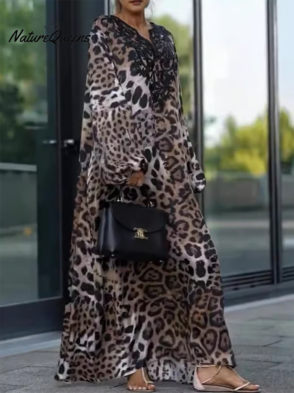 Women's Loose Lace Leopard Print MAXI Dress