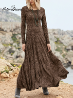 Bohemian Floral Print Crew Neck Stretch-knit Dress