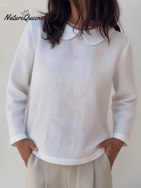Women's Retro Peter Pan Collar Back Slit Linen Top