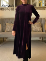 Women's Soft Velvet A-line Hem Slit Midi Dress