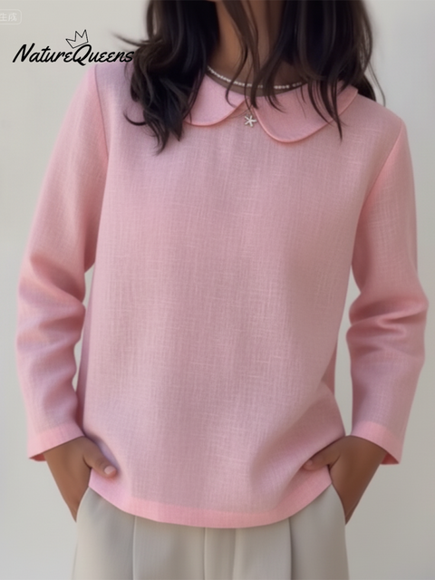 Women's Retro Peter Pan Collar Back Slit Linen Top