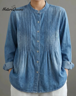 Women's casual cotton pleated shirt