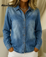 Women's lapel cardigan casual solid color cotton long-sleeved shirt