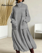 Women's striped print casual cotton knit dress