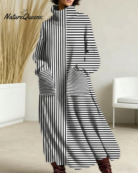 Women's striped print casual cotton knit dress