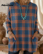 Checked pattern printed pullover sweater