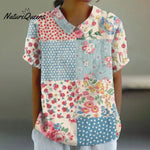 Breezy Floral Print Blue Short Sleeve Top / S