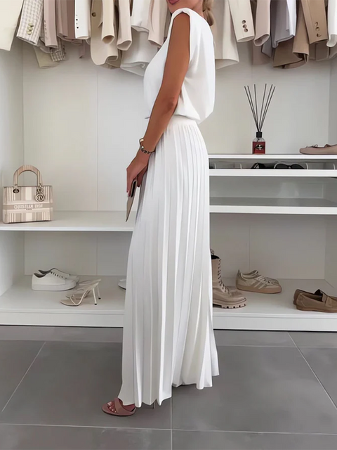 Pleated Wide-leg Pants and Top Two-piece Suit