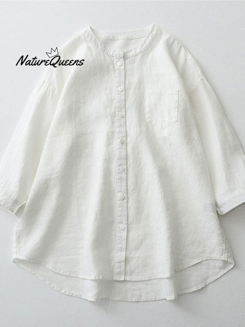 Stand collar 3/4 Sleeve linen shirt