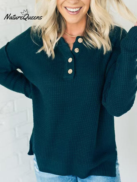 Ladies button loose versatile knitted sweater