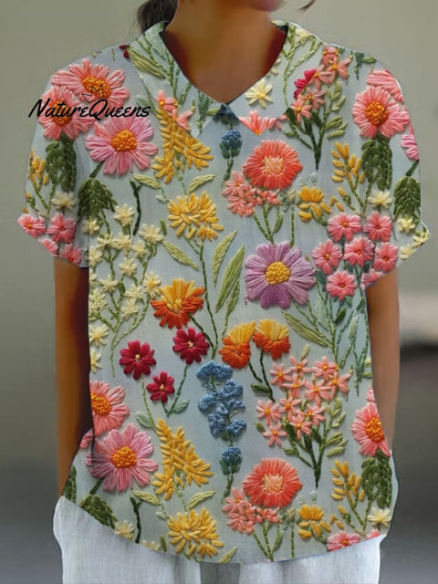 Women's Casual Floral Embroidery Print Shirt