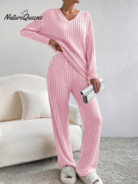 Women'S Casual Round Neck Stitching Contrast Color Sweatshirt Pants Two-Piece Set