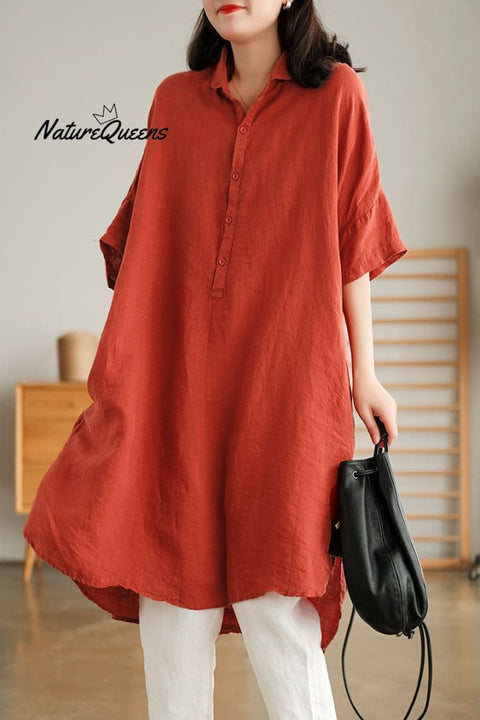Simple Loose Solid Color Mid Sleeve Lapel Shirt