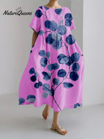 Women’s Retro Botanical Floral Design Printed Casual Loose Dress Purple / S