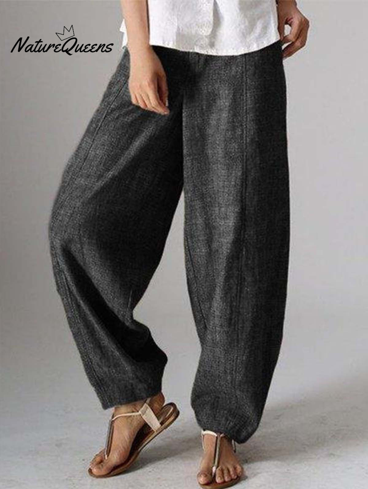 Solid Color Casual Plain Linen Pants Black / S