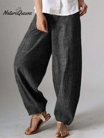 Solid Color Casual Plain Linen Pants Black / S