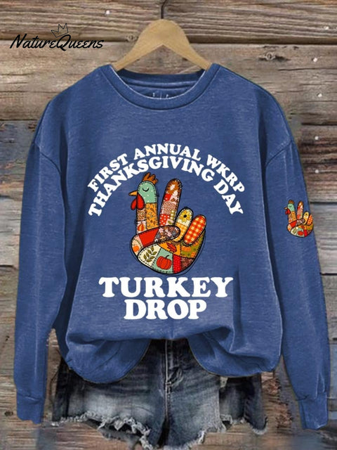 Women's Thanksgiving Turkey Printed Round Neck Sweatshirt