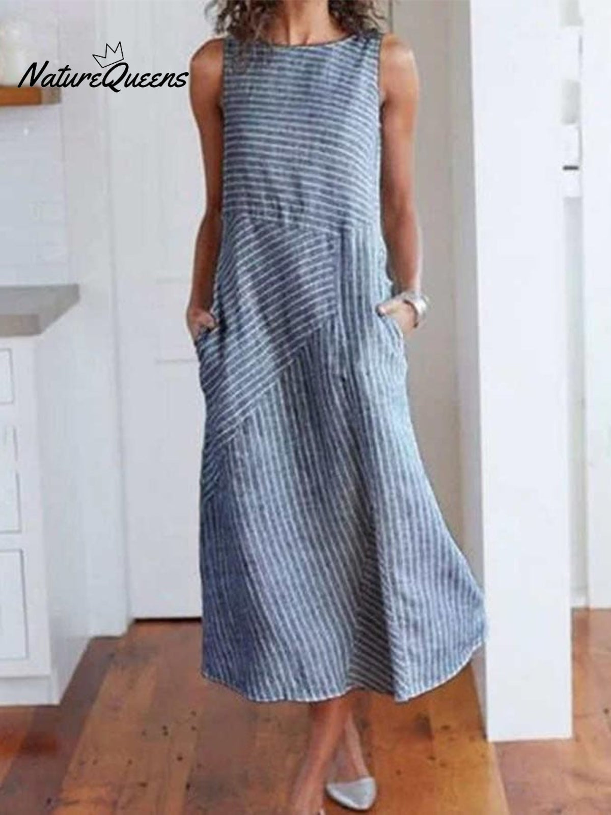 Casual Loose Sleeveless Dress Blue / S