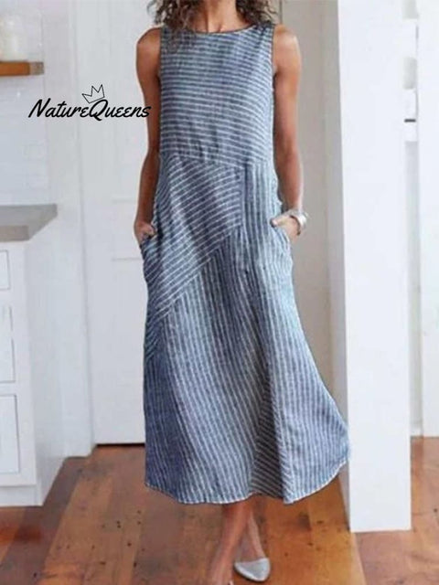 Casual Loose Sleeveless Dress Blue / S