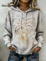 Women'S Casual Color-Block Heart Print Hooded Pullover Sweatshirt