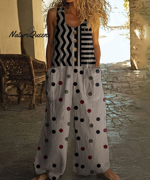 Retro Abstract Geometric Art Print Casual Wide Leg Jumpsuit