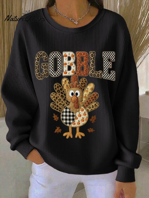 Women's Thanksgiving Print Lapel Long Sleeve Shirt