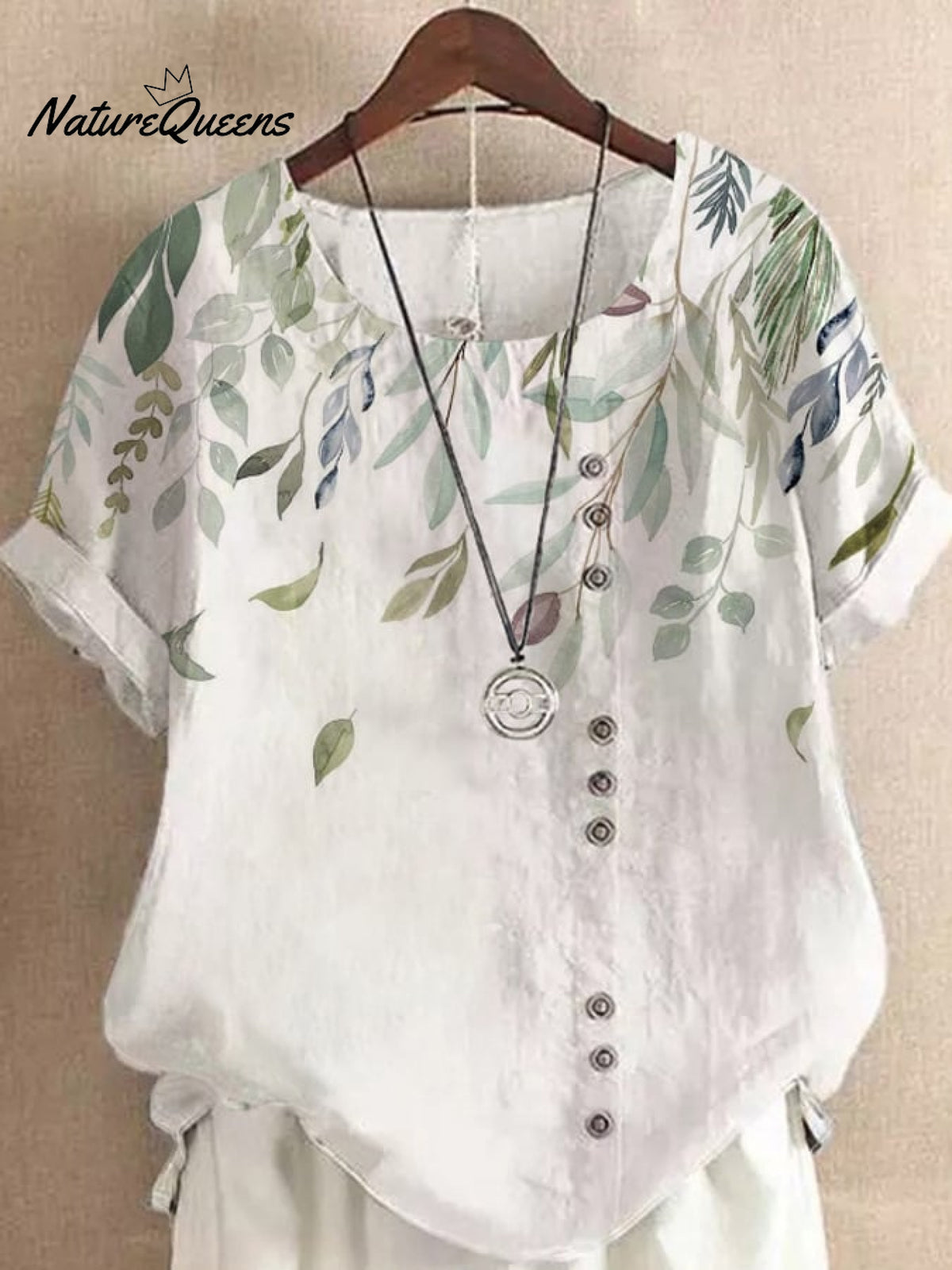 Spring And Summer New Retro Cotton Linen Fashion Plant Flower Printing Loose Casual Lining Round