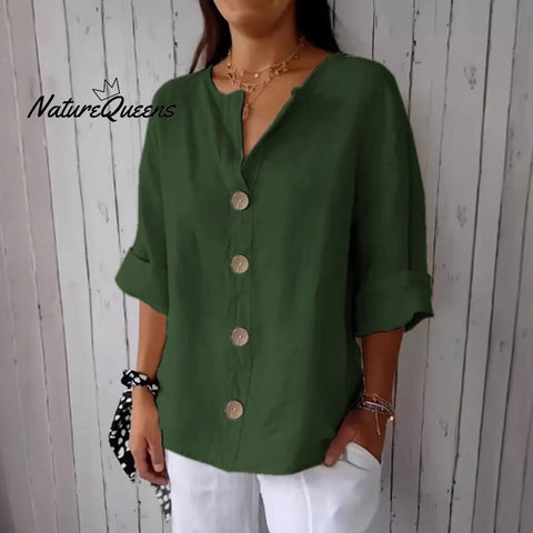Solid Color Linen Blend Button Casual Shirt