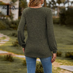 Women's Fall Button Scoop Neck Puff Long Sleeve Henley Shirts