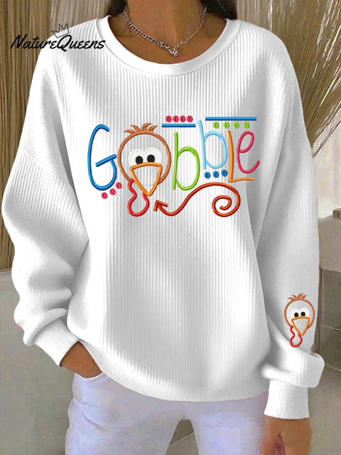 Women's Thanksgiving Day Print Knitted Crew Neck Long Sleeve Top