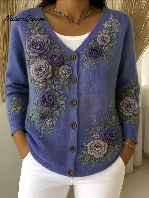 Women Cotton Floral Long Sleeve Comfy Casual Cardigan