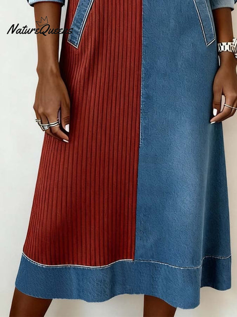 Women'S Casual Contrasting Color Splicing Dress