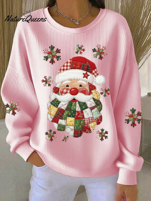 Women's Santa Claus Print Knitted Crew Neck Long Sleeve Top