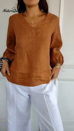 Lantern Sleeve Design Cotton and Linen Top (Buy 2 Free Shipping)