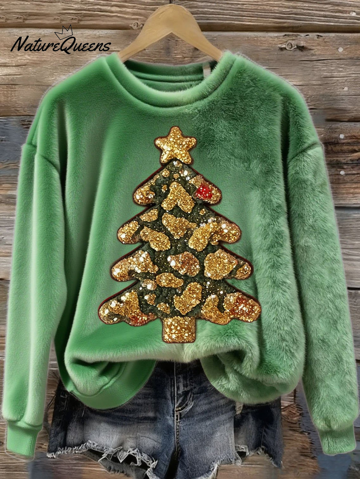 Women's Christmas Tree Art Print Flannel Sweatshirt