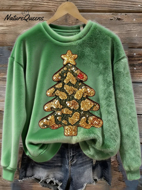 Women's Christmas Tree Art Print Flannel Sweatshirt
