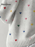 Women'S Casual Loose-Fitting Round-Neck Sweater With Heart Embroidery