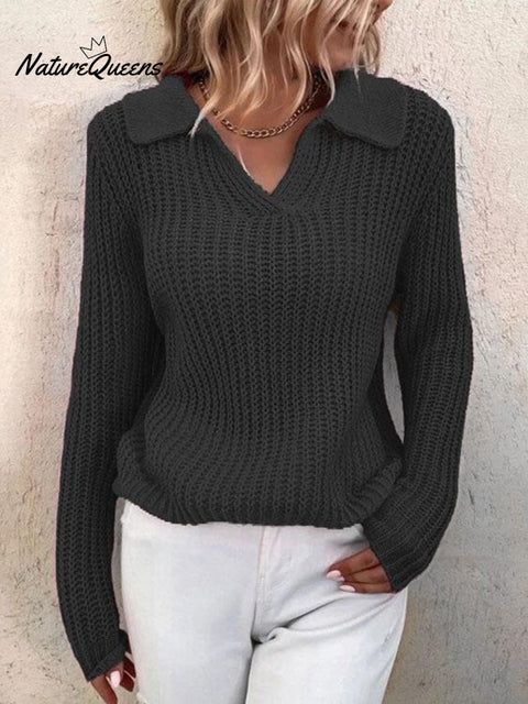 Women's Knitted Small V-Neck Sweatshirt