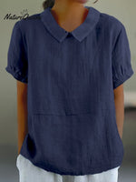 Blue Plain Short Sleeve Round Neck Top Dark Blue / S