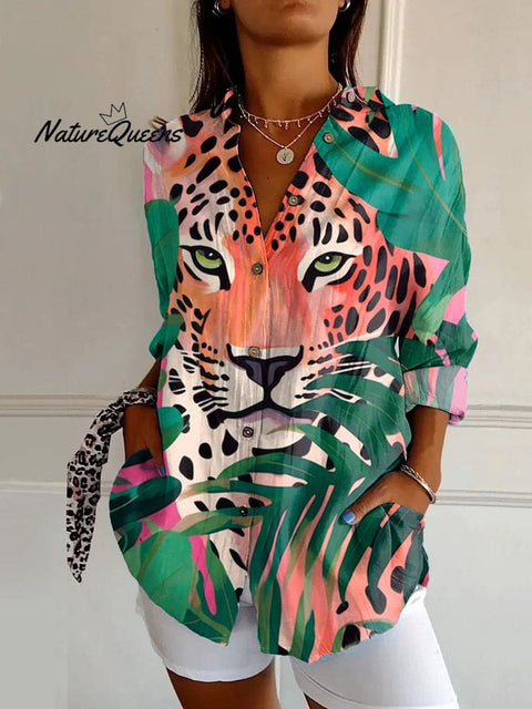 Jungle Leopard Print Casual Long Sleeve Shirt