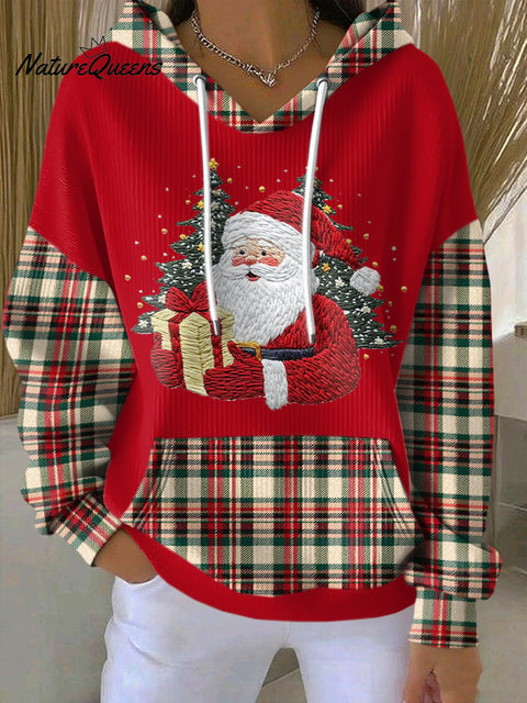 Women's Casual Santa Claus Print Long Sleeve Hooded Sweatshirt