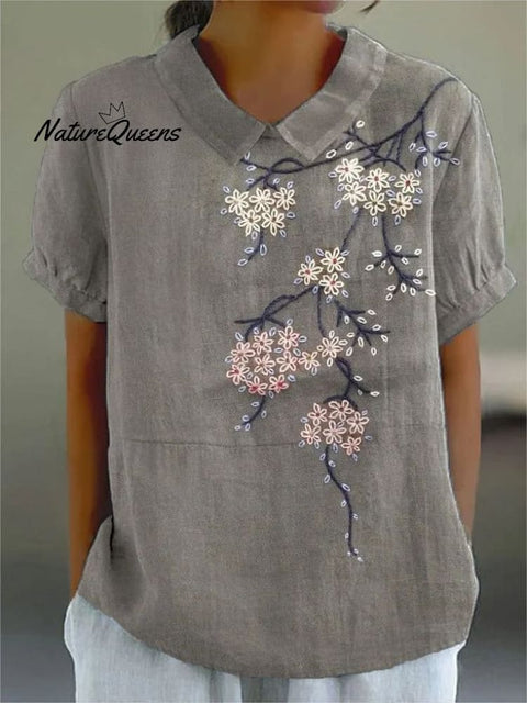 Women's Art Print Casual Cotton And Linen Shirt