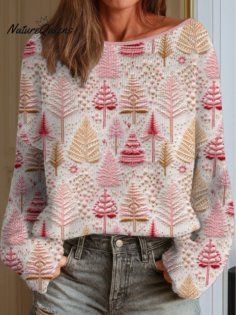 Women's Christmas Tree Print Knit Top