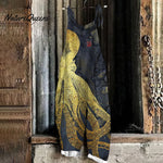 Vintage Japanese Art Octopus Print Casual Jumpsuit