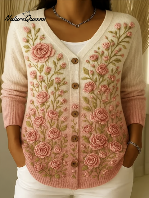 Women Cotton Floral Long Sleeve Comfy Casual Cardigan