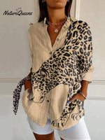 Khaki Cheetah Print Casual Long Sleeve Shirt