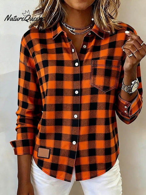 Women's Casual Contrast Plaid Print Shirt