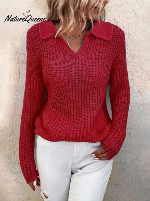 Women's Knitted Small V-Neck Sweatshirt