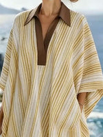 Women'S Casual Loose Striped Cotton And Linen Dress