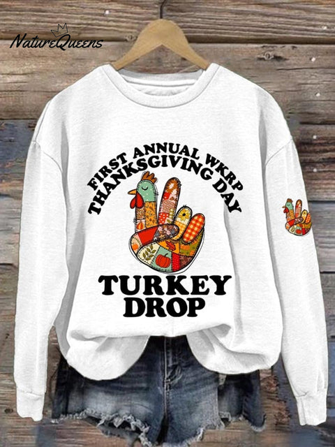 Women's Thanksgiving Turkey Printed Round Neck Sweatshirt